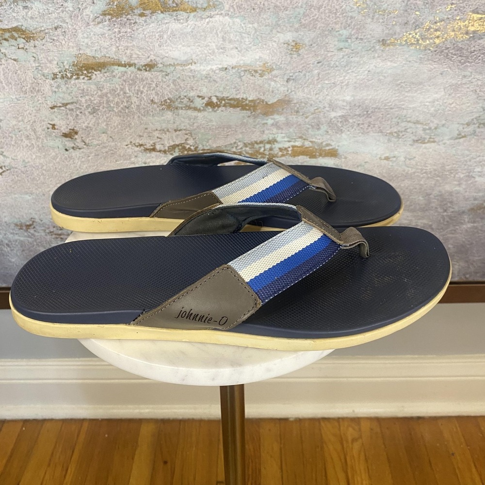 Johnnie-O Sandals Mens Size 12 Blue Striped Flip Flops Thong Comfort Casual